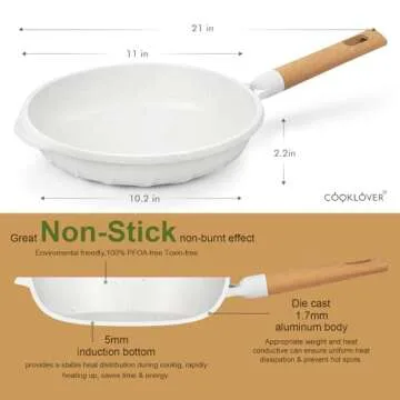 COOKLOVER Nonstick Frying Pan 100% PFOA Free Cookware Induction Skillet Stir Fry Pan (White, 11 inch)