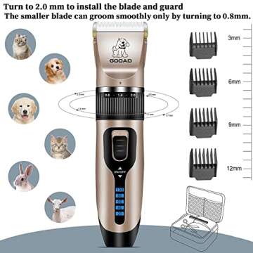 Gooad Dog Clippers Grooming Kit and Paw Trimmer,Cordless,Low Noise, Electric Quiet,Rechargeable, Dog Trimmer Grooming Tool, Pet Hair Clippers for Thick Coats,Shaver for Small and Large Dogs Cats