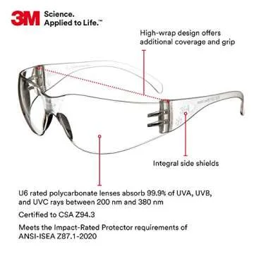 3M Safety Glasses, Virtua, 20 Pair, ANSI Z87, Unisex, Anti-Fog, Scratch Resistant, Clear Lens, Clear Frame, Affordable Eye Protection, Lightweight, Wraparound Coverage