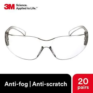 3M Safety Glasses, Virtua, 20 Pair, ANSI Z87, Unisex, Anti-Fog, Scratch Resistant, Clear Lens, Clear Frame, Affordable Eye Protection, Lightweight, Wraparound Coverage