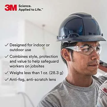 3M Safety Glasses, Virtua, 20 Pair, ANSI Z87, Unisex, Anti-Fog, Scratch Resistant, Clear Lens, Clear Frame, Affordable Eye Protection, Lightweight, Wraparound Coverage