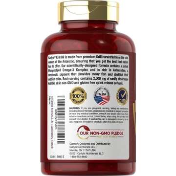 Carlyle Antarctic Krill Oil 2000 mg 120 Softgels | Omega-3 EPA, DHA, with Astaxanthin Supplement Sourced from Red Krill | Maximum Strength | Laboratory Tested