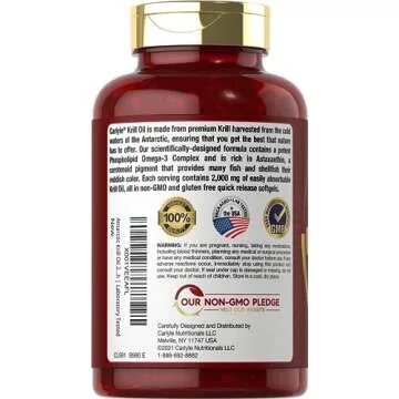 Carlyle Antarctic Krill Oil 2000 mg 120 Softgels | Omega-3 EPA, DHA, with Astaxanthin Supplement Sourced from Red Krill | Maximum Strength | Laboratory Tested