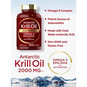 Carlyle Antarctic Krill Oil 2000 mg 120 Softgels | Omega-3 EPA, DHA, with Astaxanthin Supplement Sourced from Red Krill | Maximum Strength | Laboratory Tested