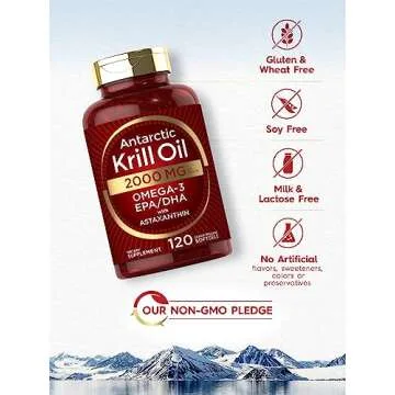 Carlyle Antarctic Krill Oil 2000 mg 120 Softgels | Omega-3 EPA, DHA, with Astaxanthin Supplement Sourced from Red Krill | Maximum Strength | Laboratory Tested