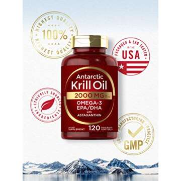 Carlyle Antarctic Krill Oil 2000 mg 120 Softgels | Omega-3 EPA, DHA, with Astaxanthin Supplement Sourced from Red Krill | Maximum Strength | Laboratory Tested