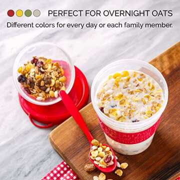 Crystalia Overnight Oats Containers - Portable Jars with Spoons for Healthy Meals