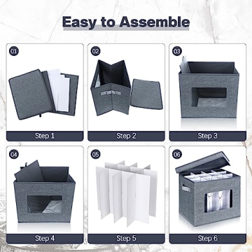 Norme 3 Pcs Wine Glasses Storage Box with Dividers, 12 Compartments Champagne Flute Storage Box with Lid Handle Window China Storage Containers Holder for Moving (Champagne Flute Size,Gray)