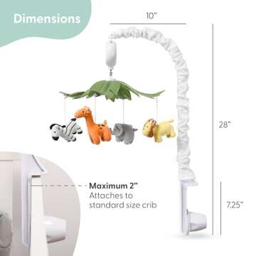 The Peanutshell Crib Mobile for Boys or Girls - Wooden Musical Baby Crib Mobile with 12 Lullabies, Jungle Animal, Baby Safari Serenity Nursery Decor