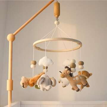 The Peanutshell Crib Mobile for Boys or Girls - Wooden Musical Baby Crib Mobile with 12 Lullabies, Jungle Animal, Baby Safari Serenity Nursery Decor