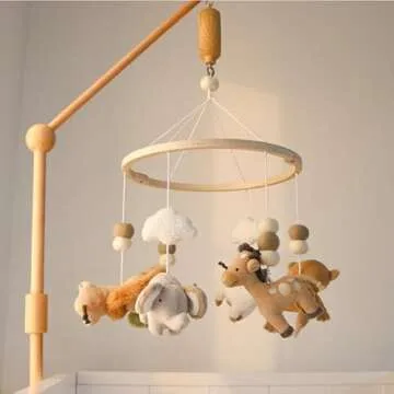 The Peanutshell Crib Mobile for Boys or Girls - Wooden Musical Baby Crib Mobile with 12 Lullabies, Jungle Animal, Baby Safari Serenity Nursery Decor