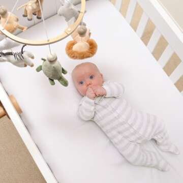 The Peanutshell Crib Mobile for Boys or Girls - Wooden Musical Baby Crib Mobile with 12 Lullabies, Jungle Animal, Baby Safari Serenity Nursery Decor
