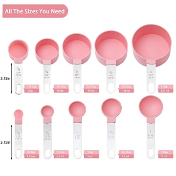 Kitchen Pink Measuring Cups and Spoons Set 10 Pieces