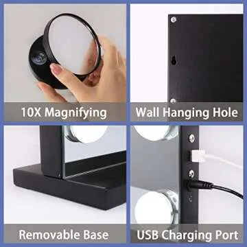 COOLJEEN 31.5x23.6 Large Hollywood Beauty Makeup Mirror with Bluetooth 18 LED Bulbs Large Lighting Cosmetic Vanity 3 Color Lighting Modes Makeup Mirror with USB Charging Port (Black, Bluetooth)