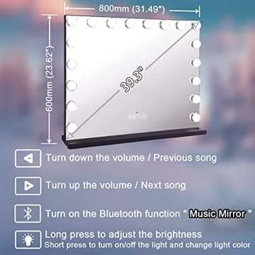COOLJEEN 31.5x23.6 Large Hollywood Beauty Makeup Mirror with Bluetooth 18 LED Bulbs Large Lighting Cosmetic Vanity 3 Color Lighting Modes Makeup Mirror with USB Charging Port (Black, Bluetooth)