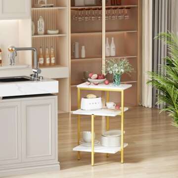 AWQM Marble Side End Table, 3-Tier Sofa Side Table,Small Rectangle Coffee Table Bedside Table, Corner Table w/Metal Frame, Foot Caps,Modern Accent Home Decor for Living Room Bedroom