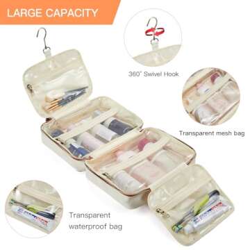 Telena Travel Toiletry Bag for Women with Hanging Hook, Water-resistant Cosmetic Bag Travel Organize...