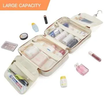 Telena Travel Toiletry Bag for Women with Hanging Hook, Water-resistant Cosmetic Bag Travel Organizer for Accessories, Toiletries, Shampoo