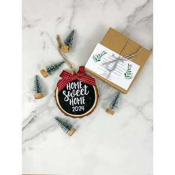 Handmade Home Sweet Home Wood Slice Ornament, Personalized New Home Gift 2024, Birch Wood Housewarmi...