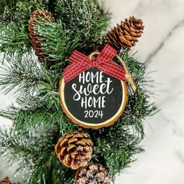 Handmade Home Sweet Home Wood Slice Ornament, Personalized New Home Gift 2024, Birch Wood Housewarming Ornament, Christmas and Birthday Decorative Keepsake