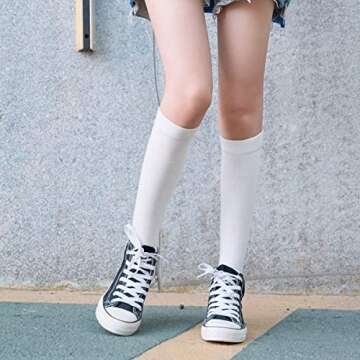 Leotruny 3 Pairs Women's Cotton Opaque Knee High Socks (C02-3 Pairs White)