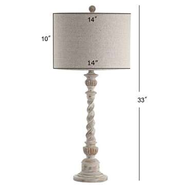 JONATHAN Y JYL3031A Regent 33" Rustic Resin LED Table Lamp Traditional Transitional Bedside Desk Nightstand Lamp for Bedroom Living Room Office College Bookcase LED Bulb Included, White Wash