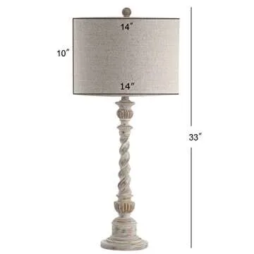 JONATHAN Y JYL3031A Regent 33" Rustic Resin LED Table Lamp Traditional Transitional Bedside Desk Nightstand Lamp for Bedroom Living Room Office College Bookcase LED Bulb Included, White Wash