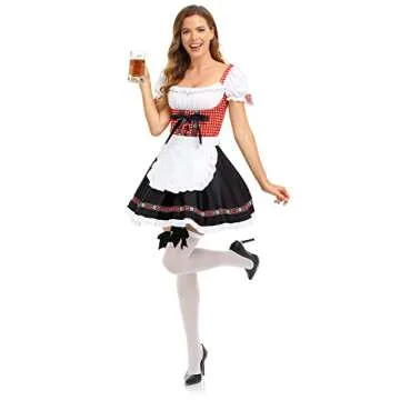 HiZiTi Oktoberfest Costumes Women Dirndl Dresses 2Pcs German Dresses for Oktoberfest Festival Bavarian Costume Beer Carnival XL