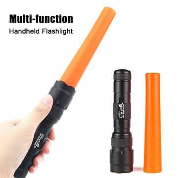 ULTRAFIRE WF502B Traffic Control Wand Led Flashlight,Super Bright LED 980 Lumens,Safety Signal Light Torch with Cone,5 Modes (Battery not Included)