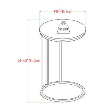 Walker Edison Ophelia Contemporary Metal and Glass Round C Accent Table, 16 Inch, Marble and Gold