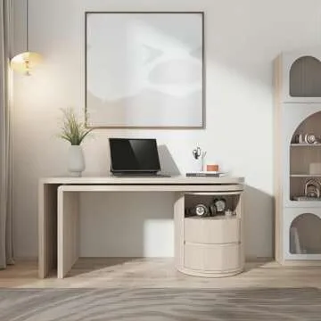 homary Modern L-Shaped Office Desk, 60" Home Office Desk Executive Desks with 1 Cabinet & 2 Drawers for Office/Home (Wash White)