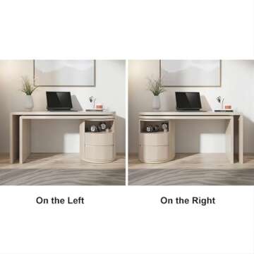 homary Modern L-Shaped Office Desk, 60" Home Office Desk Executive Desks with 1 Cabinet & 2 Drawers for Office/Home (Wash White)