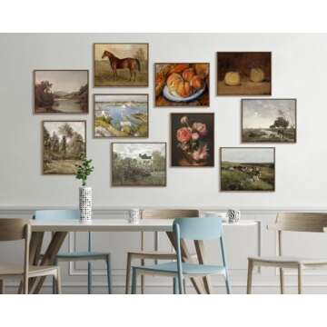 Pinetree Art Framed Canvas Wall Art for Living Room Decor, Vintage Meadow with Flowers Painting Wall Art Prints Bedroom Home Bathroom Decor (Spring Garden, 12" x 16")