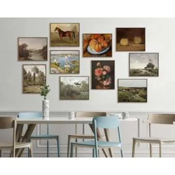 Pinetree Art Framed Canvas Wall Art for Living Room Decor, Vintage Meadow with Flowers Painting Wall Art Prints Bedroom Home Bathroom Decor (Spring Garden, 12" x 16")