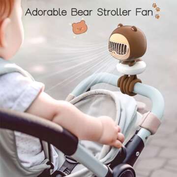 KinYiLO Cute Stroller Fan Clip On for Baby, Portable Baby Stroller Fans Bladeless, 4 Speeds Auto Osc...