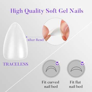 Short Almond Nail Tips 504Pcs, Jofay Fashion Pre-shaped & Etched Acrylic Fake Nails Full Cover Almond Clear Gel Nail Tips Full Matte False Nails Press On Nails for Nail Extensions DIY Salon 19 Sizes