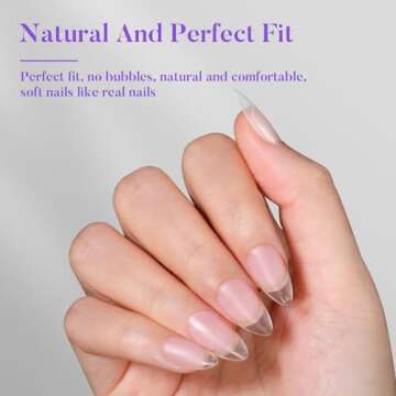 Short Almond Nail Tips 504Pcs, Jofay Fashion Pre-shaped & Etched Acrylic Fake Nails Full Cover Almond Clear Gel Nail Tips Full Matte False Nails Press On Nails for Nail Extensions DIY Salon 19 Sizes