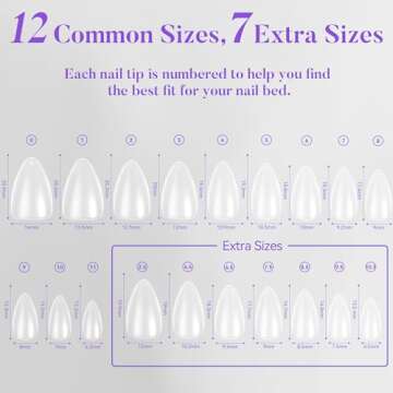 Short Almond Nail Tips 504Pcs, Jofay Fashion Pre-shaped & Etched Acrylic Fake Nails Full Cover Almond Clear Gel Nail Tips Full Matte False Nails Press On Nails for Nail Extensions DIY Salon 19 Sizes