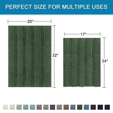 H.VERSAILTEX Extra Thick Chenille Striped Pattern Bath Rugs for Bathroom Non Slip - Soft Plush Shagg...