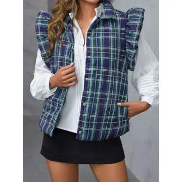 Stylish Tankaneo Women's Plaid Puffer Vest for Winter