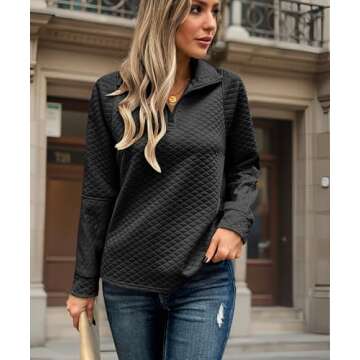 ECOWISH Womens Sweateshirt Quarter Zip: Fall Fashion 2025 Tops Winter Oversized Hoodie Ribbed Qulited Pullover V Neck Outfit