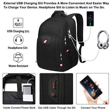 Della Gao Laptop Backpack, Business Travel Backpack with USB Charging Slit for Men Womens, Anti Theft Water Resistant Computer Backpack Fits 15 Inch Laptop and Notebook, Black