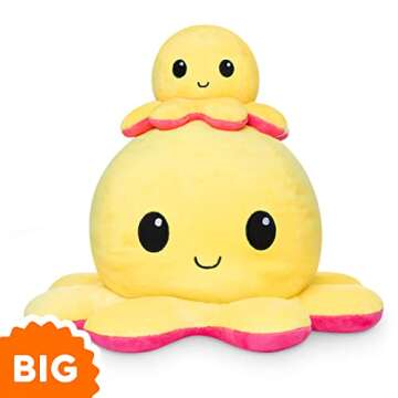 TeeTurtle - Original Reversible Big Octopus Plushie - Red + Yellow - Huggable and Soft Sensory Fidge...