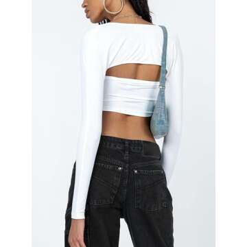 Sofia's Choice Bolero Top for Women Asymmetrical Hem Sexy Long Sleeve T Shirt White Small