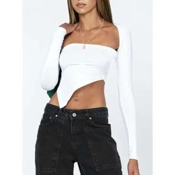 Sofia's Choice Bolero Top for Women Asymmetrical Hem Sexy Long Sleeve T Shirt White Small