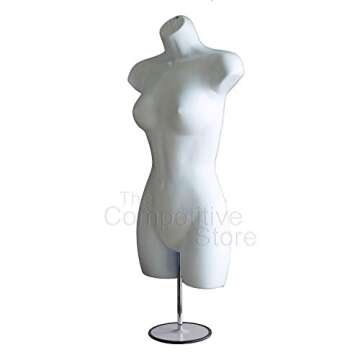 The Competitive Store Female Dress with Metal Base Body Mannequin Form HIPS Long, Small/Medium, White