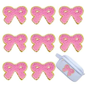 8 PCS 2.3 inch Bow Chenille Patches, Self Adhesive Patches for Clothing, Stick on Embroidered Patche...