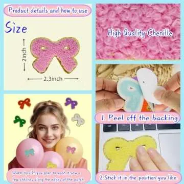 Unique 8 PCS Pink Bow Chenille Self Adhesive Patches