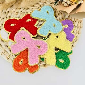 Unique 8 PCS Pink Bow Chenille Self Adhesive Patches