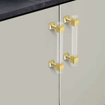 Mengico 15 Pack Cabinet Pulls 4 Inch Kitchen Cabinet Handles Gold Modern Drawer Pulls Acrylic Cabinet Hardware for Bathroom